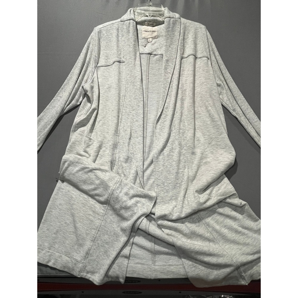 Thread & Supply Light Heather Grey Open Front Ribbed Longline Cardigan Large